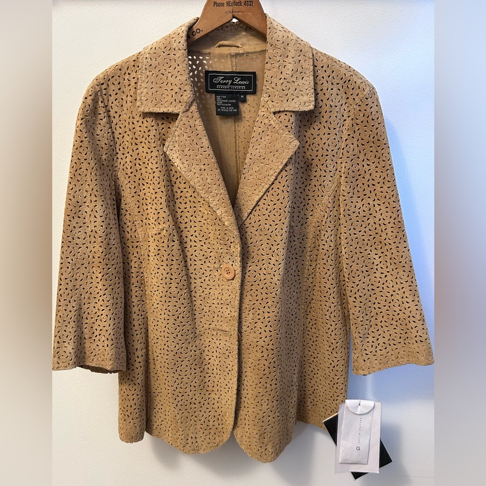 Terry Lewis Laser Cut Leather Jacket Tan Boho Luxe NWT M